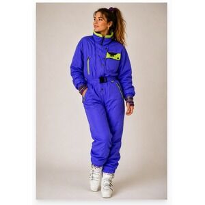 Vintage Mountain Goat Ski Suit Womens 10 Purple Neon One Piece Snowsuit 90s